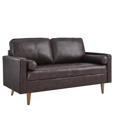 Modway Valour Leather Loveseat In Black