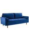 Modway Valour Performance Velvet Sofa In Blue