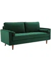 Modway Valour Performance Velvet Sofa In Green