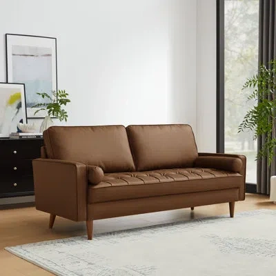 Modway Valour Tufted Vegan Leather Sofa In Tan