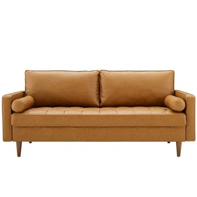 Modway Valour Upholstered Faux Leather Sofa By  In Tan
