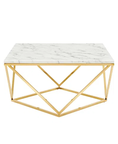 Modway Vertex Gold Metal Stainless Steel Coffee Table In White