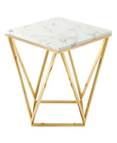 Modway Vertex Gold Metal Stainless Steel End Table In White