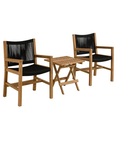 Modway Vienna 3-piece Outdoor Patio Teak And Rope Armchairs With Folding Side Table In Brown