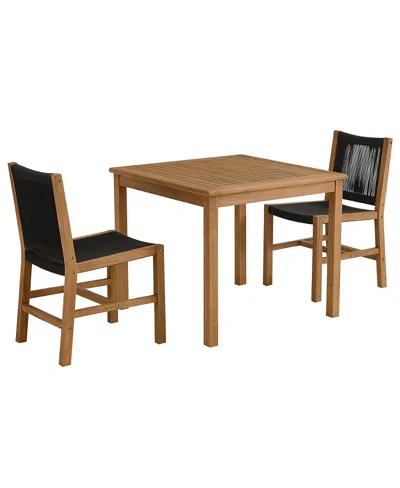 Modway Vienna 3-piece Outdoor Patio Teak And Rope Dining Set With Armless Chairs, Set Of 3 In Brown