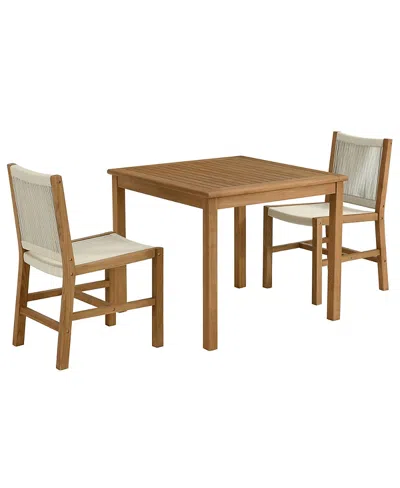 Modway Vienna 3-piece Outdoor Patio Teak And Rope Dining Set With Armless Chairs, Set Of 3 In Brown