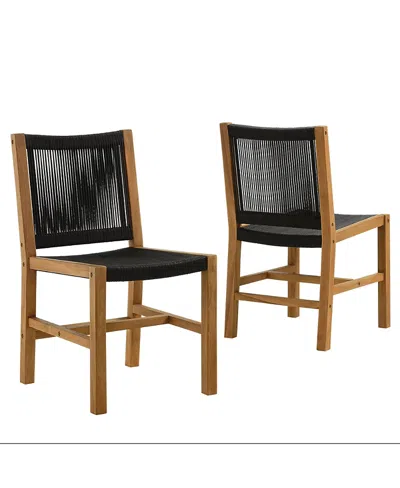 Modway Vienna Outdoor Patio Teak And Rope Armless Dining Chairs, Set Of 2 In Brown