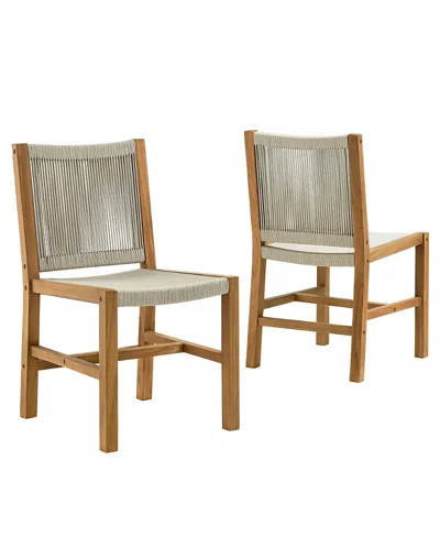 Modway Vienna Outdoor Patio Teak And Rope Armless Dining Chairs, Set Of 2 In Brown