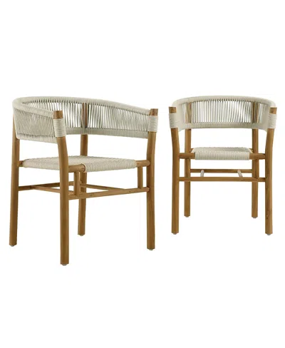 Modway Vienna Outdoor Patio Teak And Rope Curved-back Dining Armchairs, Set Of 2 In Gray