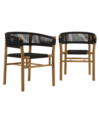 Modway Vienna Outdoor Patio Teak And Rope Curved-back Dining Armchairs, Set Of 2 In Black