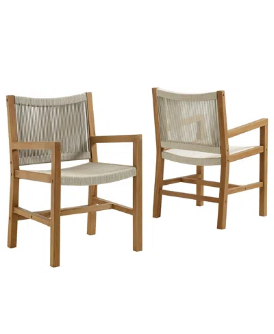 Modway Vienna Outdoor Patio Teak And Rope Dining Armchairs Set Of 2 In Brown