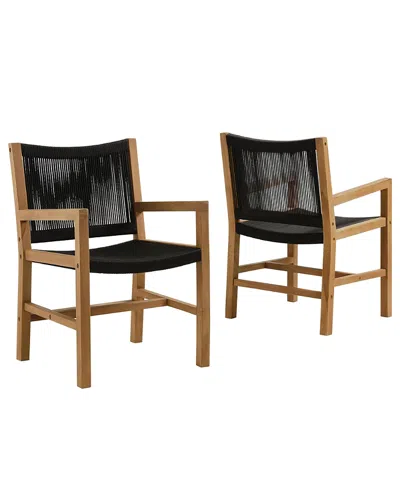 Modway Vienna Outdoor Patio Teak And Rope Dining Armchairs Set Of 2 In Black