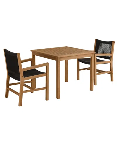 Modway Vienna Outdoor Patio Teak And Rope Dining Set With Armchairs, Set Of 3 In Brown