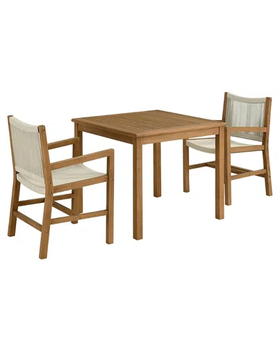Modway Vienna Outdoor Patio Teak And Rope Dining Set With Armchairs, Set Of 3 In Brown