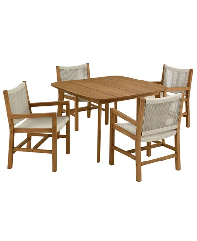 Modway Vienna Outdoor Patio Teak And Rope Dining Set With Armchairs, Set Of 5 In Brown