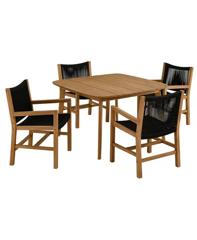 Modway Vienna Outdoor Patio Teak And Rope Dining Set With Armchairs, Set Of 5 In Brown