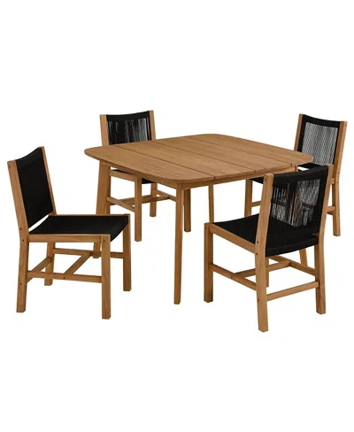 Modway Vienna Outdoor Patio Teak And Rope Dining Set With Armless Chairs, Set Of 5 In Brown