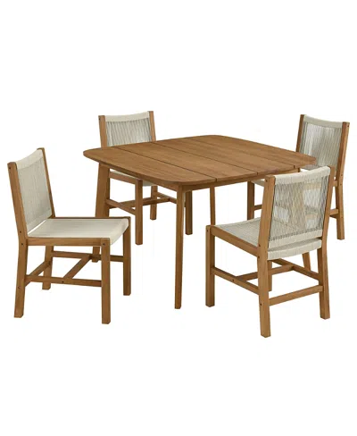 Modway Vienna Outdoor Patio Teak And Rope Dining Set With Armless Chairs, Set Of 5 In Brown