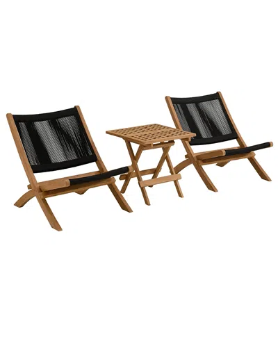 Modway Vienna Outdoor Patio Teak And Rope Folding Lounge Chairs And Side Table, Set Of 3 In Brown