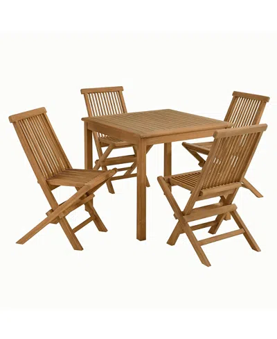Modway Vienna Outdoor Patio Teak Wood Dining Set With Folding Chairs, Set Of 5 In Brown