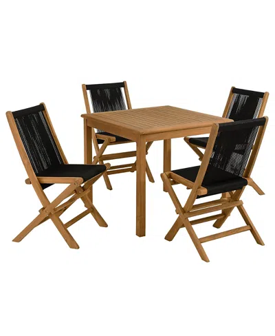 Modway Vienna Outdoor Patio Teak Wood Dining Set With Rope Folding Chairs, Set Of 5 In Brown