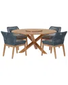 Modway Wellspring 5pc Outdoor Patio Teak Wood Dining Set In Blue