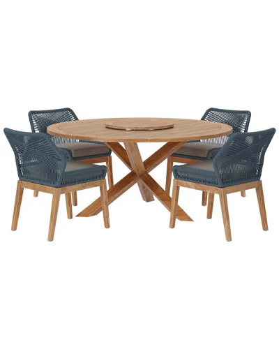 Modway Wellspring 5pc Outdoor Patio Teak Wood Dining Set In Blue
