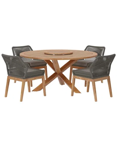 Modway Wellspring 5pc Outdoor Patio Teak Wood Dining Set In Grey