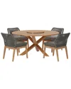 Modway Wellspring 5pc Outdoor Patio Teak Wood Dining Set In Grey