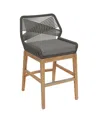 Modway Wellspring Outdoor Patio Teak And Rope Counter Stool In Black