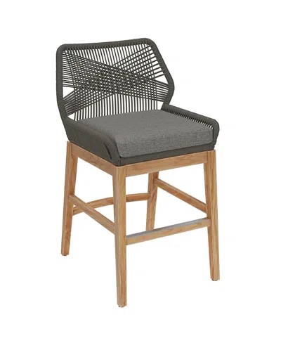 Modway Wellspring Outdoor Patio Teak And Rope Counter Stool In Black