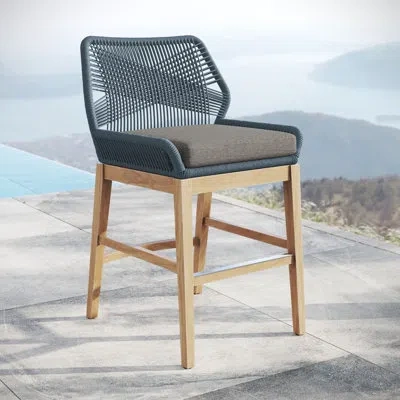 Modway Wellspring Outdoor Patio Teak And Rope Counter Stool In Blue