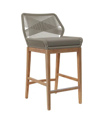 Modway Wellspring Outdoor Patio Teak Wood Bar Stool In Gray