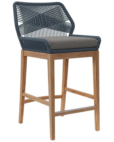 Modway Wellspring Outdoor Patio Teak Wood Bar Stool In Blue