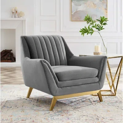 Modway Winsome Channel Tufted Performance Velvet Armchair In Gray 100% Polyester