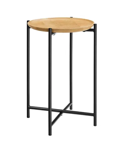 Modway Xilo Round Wood And Metal Side Table In Brown