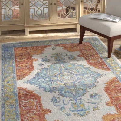Modway Yaretzi Distressed Southwestern Aztec Area Rug In Blue;orange