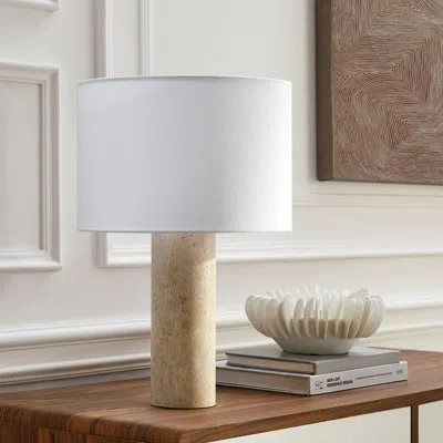 Modway Zenith Travertine Table Lamp With Fabric Drum Shade In Travertine In Brown