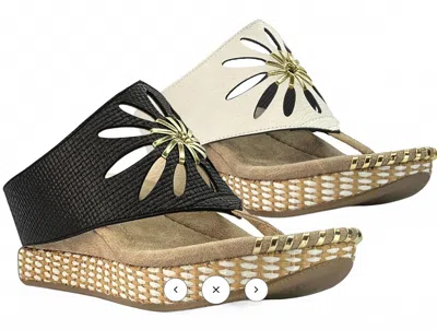 Modzori Women's Flora Mid Wedge Reversible Sandal In Black/bone In White