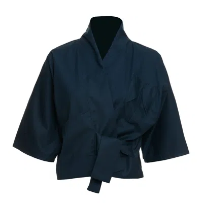 Moe Women's Blue Deep Teal Wool Vest Jacket - Front Pockets