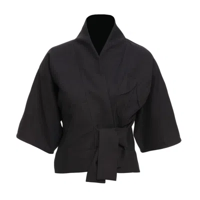 Moe Women's Diagonal Blue Bronze Wool Vest Jacket - Front Pocket In Black