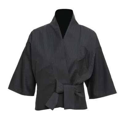 Moe Women's Graphite Grey Burgundy Stripes Wool Vest Jacket - Front Pocket In Gray