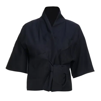 Moe Women's Ink Deep Blue Wool Vest Jacket - Front Pocket