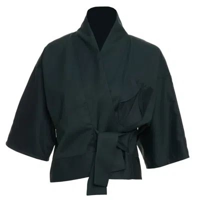 Moe Women's Pine Green Wool Vest Jacket - Front Pocket