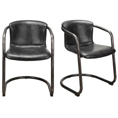 Moe's Furniture Freeman Dining Chair Onyx Black Leather - Set Of Two