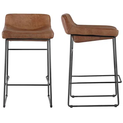 Moe's Furniture Starlet Counter Stool Open Road Brown Leather - Set Of Two