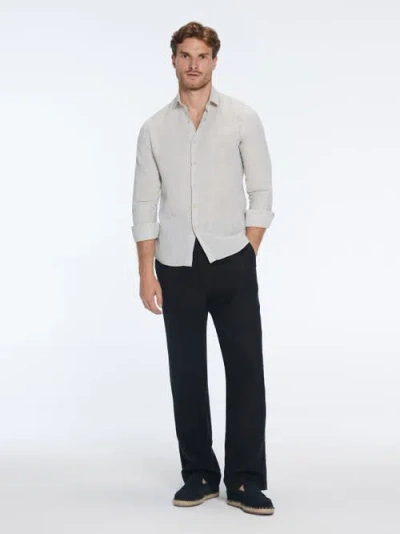 Moeva Harry Khaki Linen Shirt With Spread Collar In Brown