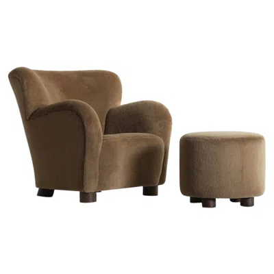 Pre-owned Mogens Lassen Lounge Chair / Armchair And Ottoman, Upholstered In Pure Alpaca In Brown
