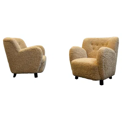 Pre-owned Mogens Lassen Mogens Lasssen Pair Of Easy Chairs In Elm & Sheepskin, 1940s In Brown