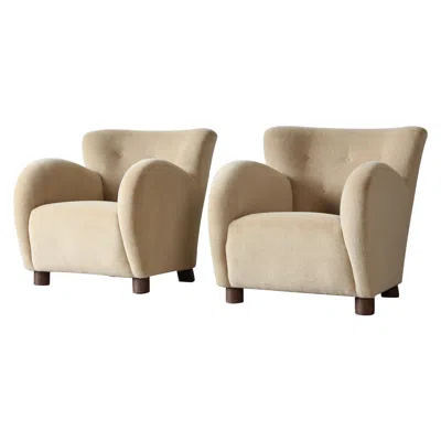 Pre-owned Mogens Lassen Pair Of Lounge Chairs, Upholstered In Sand Pure Alpaca In Brown